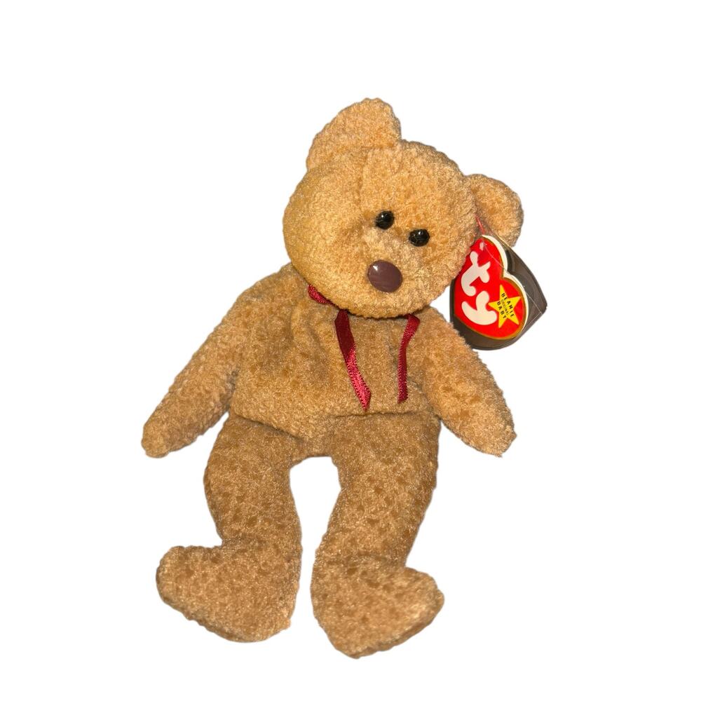 TY CURLY THE BEAR BEANIE BABY, MINT TAGS,P.V.C. PELLETS,No Tush Stamp,Rare 1996